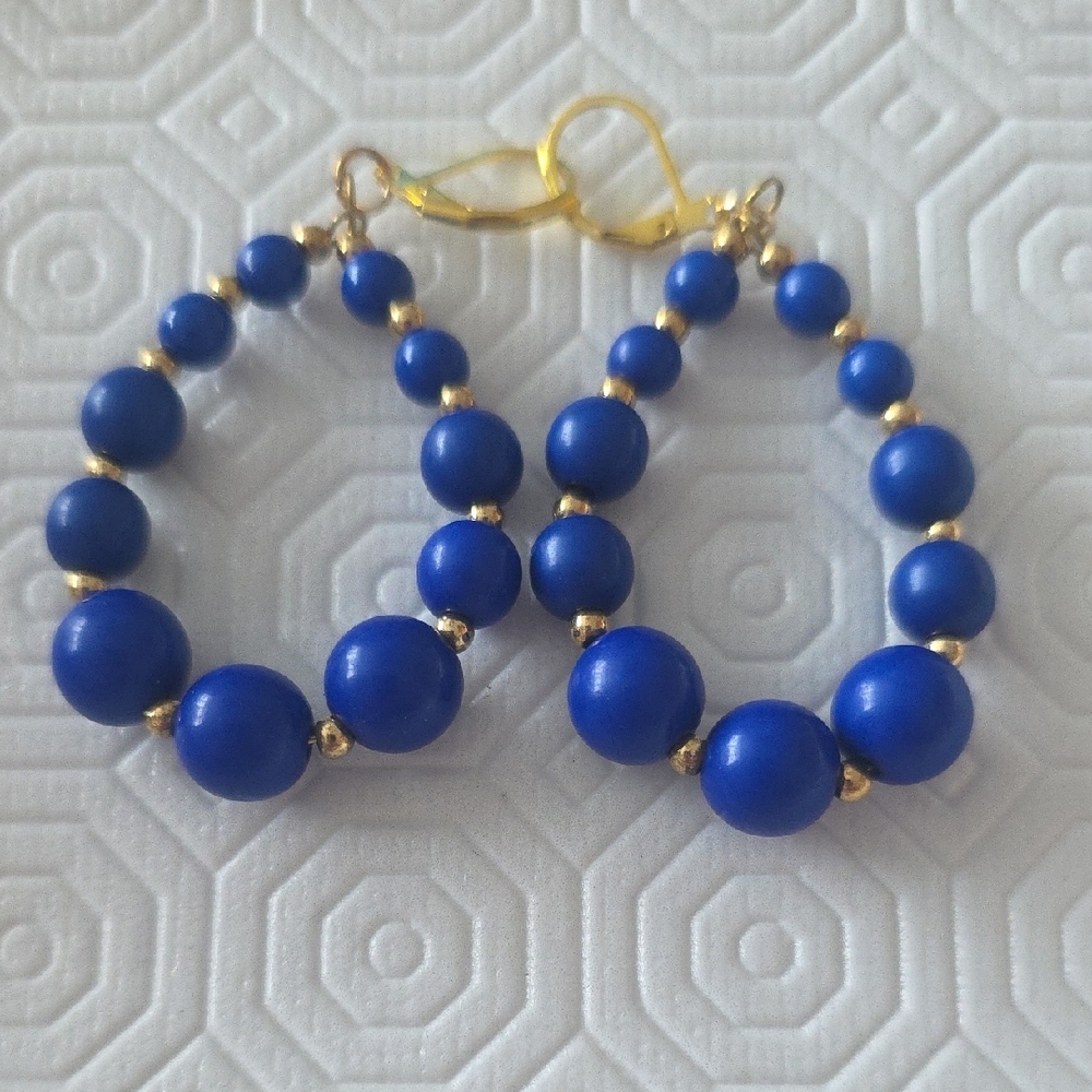 Elegant Blue and Gold Beaded Earrings